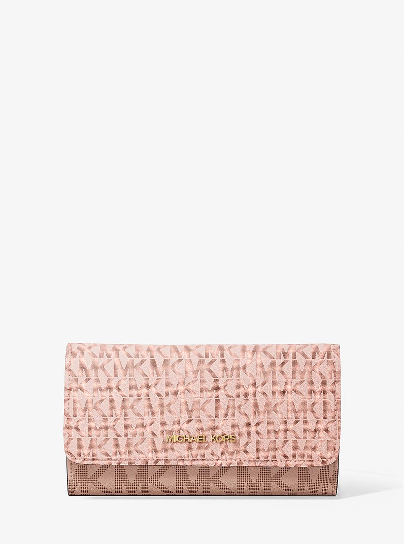 Jet Set Large Signature Logo Tri-Fold Wallet in PWD BLSH MLT | Michael Kors