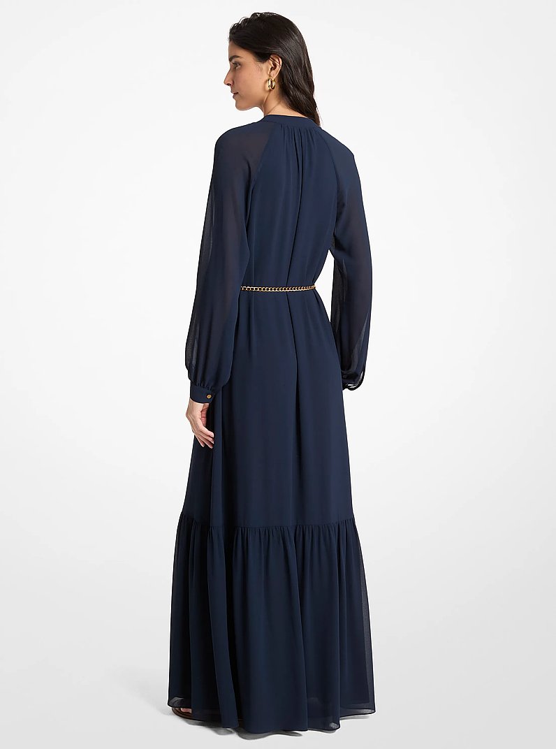 Maxikleid aus Georgette mit G&uuml;rtel in MIDNIGHTBLUE | Michael Kors