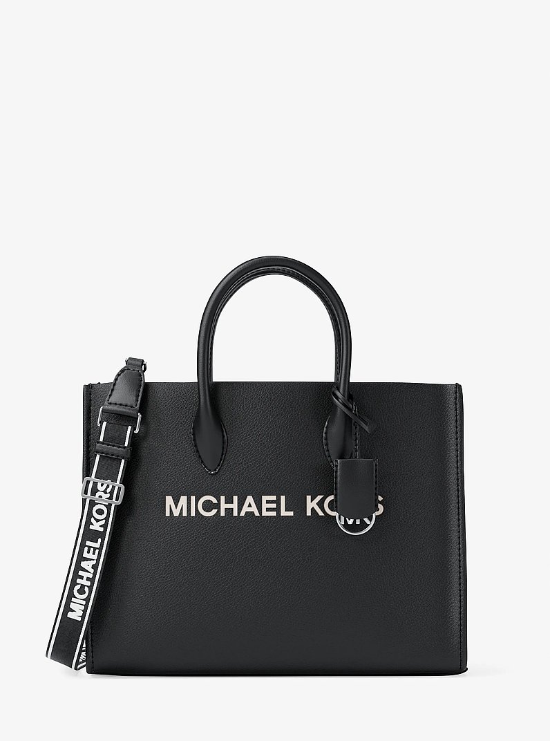 Mirella Medium Pebbled Leather Tote Bag in BLACK | Michael Kors