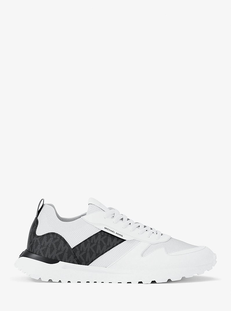 Dax Stretch Knit and Signature Logo Trainer in OPTIC WHITE/BLK | Michael Kors