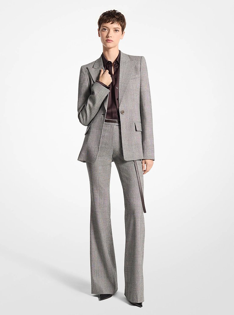 Georgina Glen Plaid Stretch Wool Flannel Blazer in BLACK/WHITE | Michael Kors