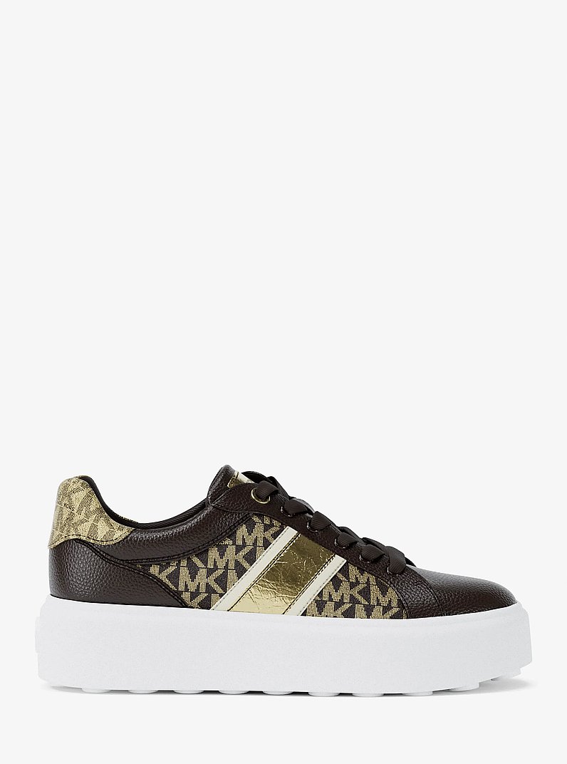 Romey Signature Logo Stripe Platform Sneaker in BROWN | Michael Kors