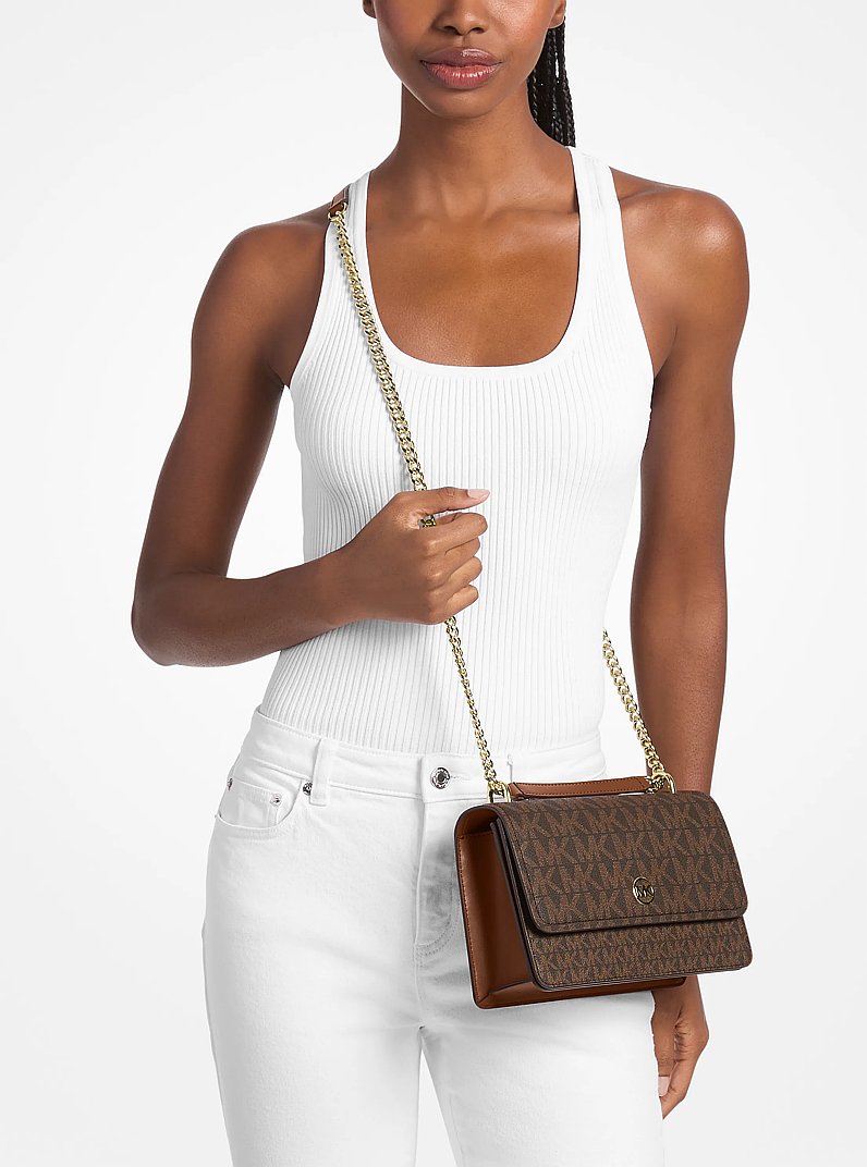 Abbott Medium Signature Logo Shoulder Bag in BROWN/LUGGAGE | Michael Kors