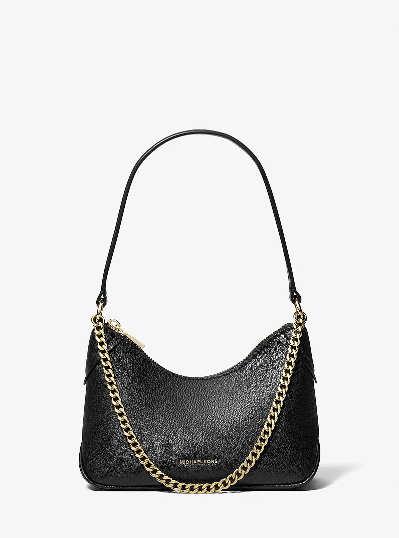 Jet Set Small Pebbled Leather Convertible Pochette in BLACK | Michael Kors