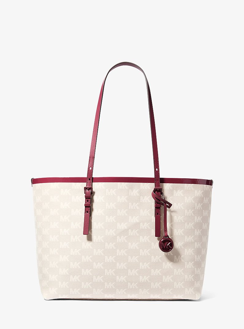 Quinn Large Logo Jacquard Tote Bag with Pouch in MULBERRY | Michael Kors