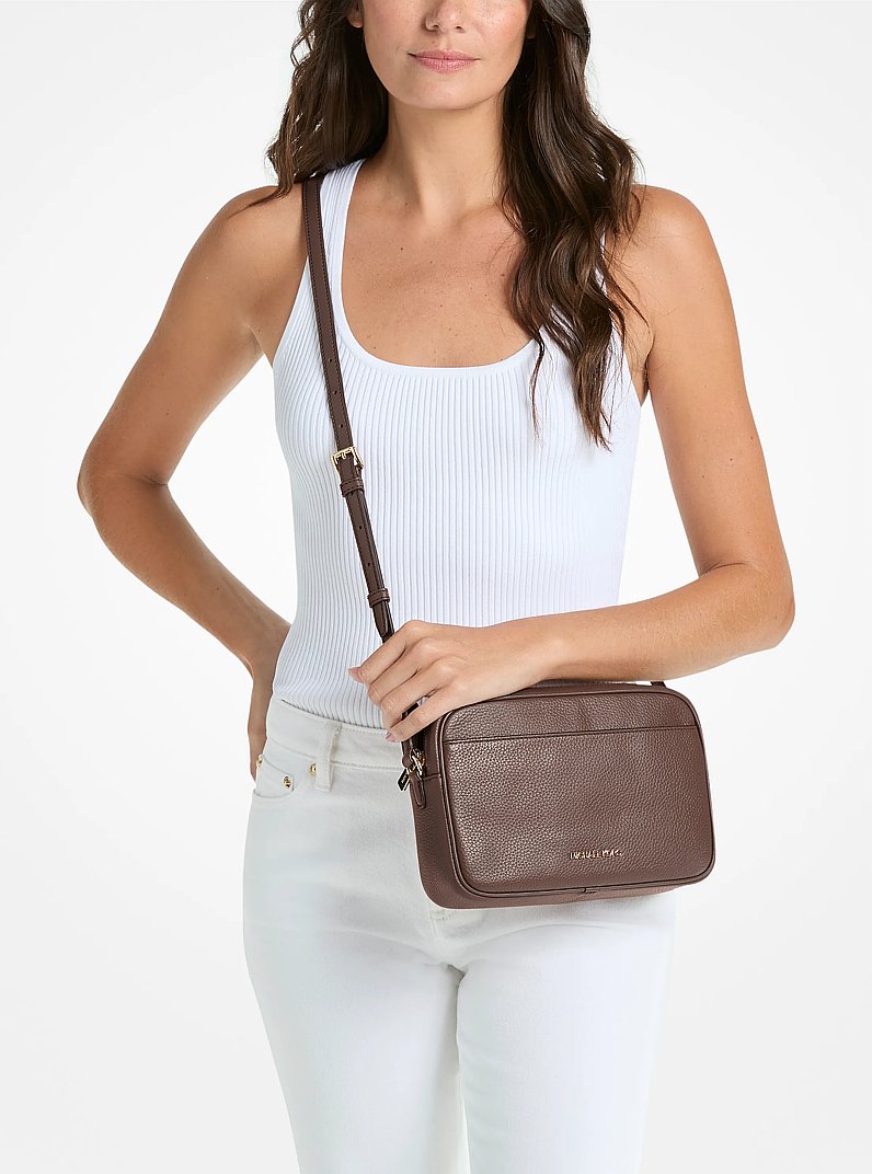 Jet Set Large Pebbled Leather Camera Crossbody Bag in NUTMEG | Michael Kors