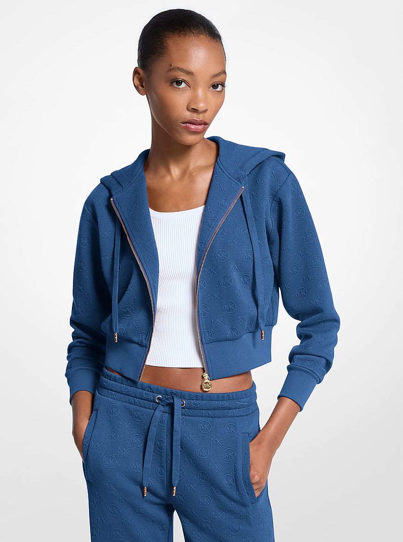 Logo Jacquard Charm Jacquard Cropped Zip-Up Hoodie in BLACK - Sale