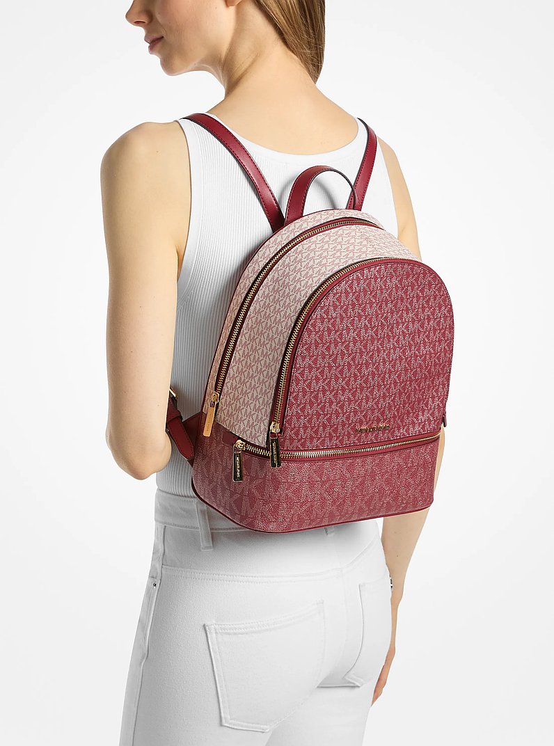 Rhea Medium Metallic Signature Logo Backpack in CHERRY | Michael Kors