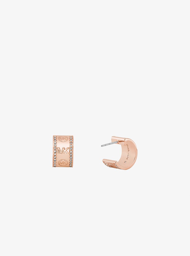 Pav&eacute; Logo Huggie Hoop Earrings in ROSE GOLD | Michael Kors