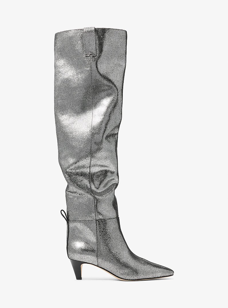 Daniela Metallic Leather Boot in SILVER | Michael Kors