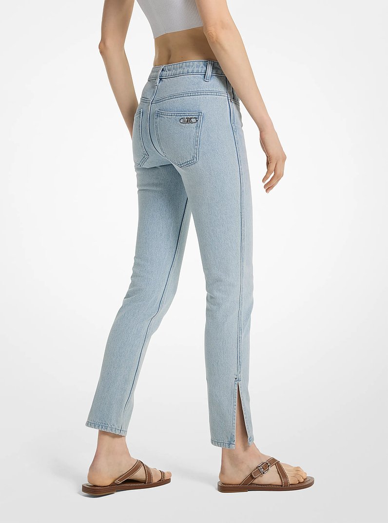 Low-Rise Denim Split-Hem Jeans in BLUE HAZE WASH | Michael Kors