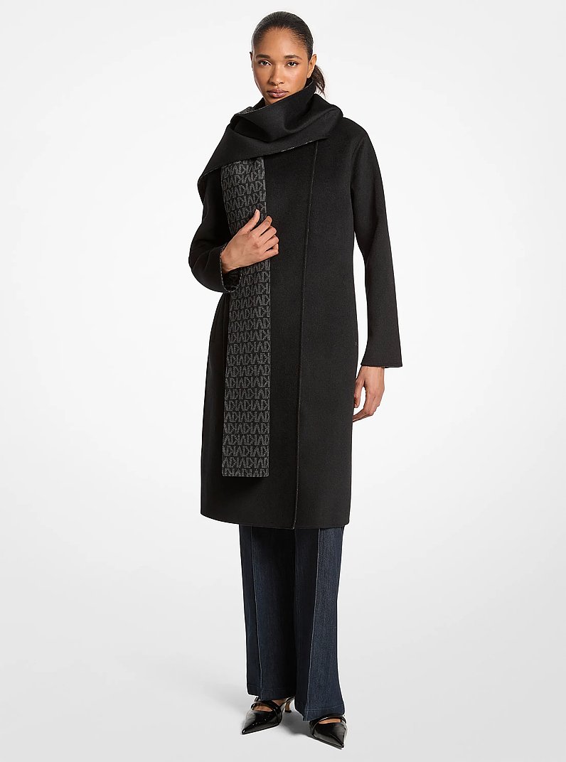 Wool Blend Wrap Coat With Scarf in BLACK | Michael Kors