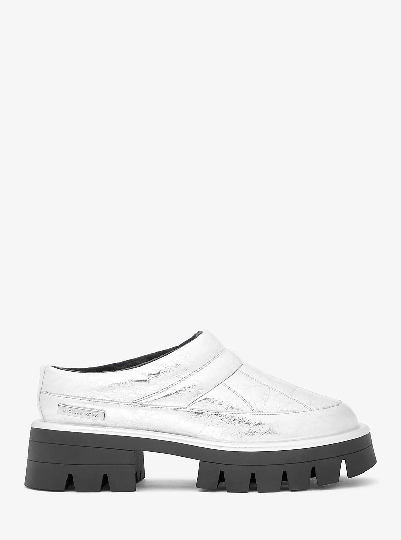 Barton Crackled Metallic Leather Slipper in SILVER | Michael Kors