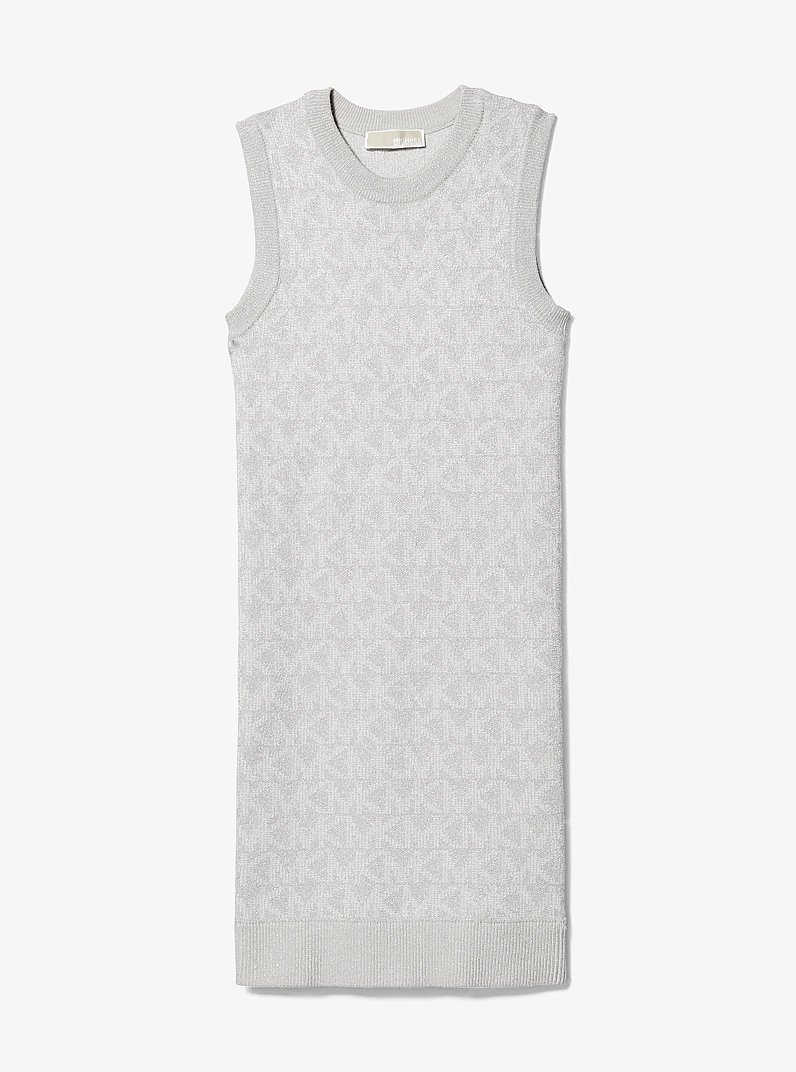 Metallic Logo Knit Tank Dress in PALE GREY | Michael Kors
