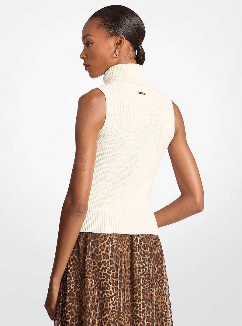 Cotton Blend Sleeveless Turtleneck  in BONE | Michael Kors