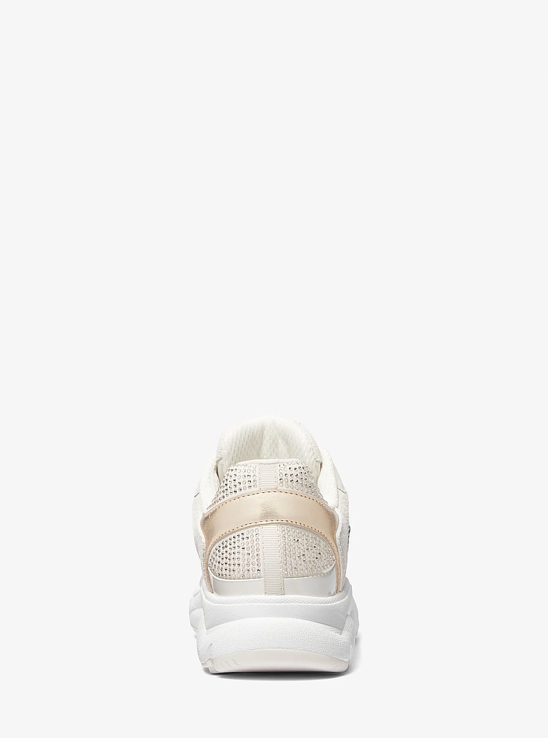 Sami Embellished Scuba and Leather Trainer in CREAM | Michael Kors