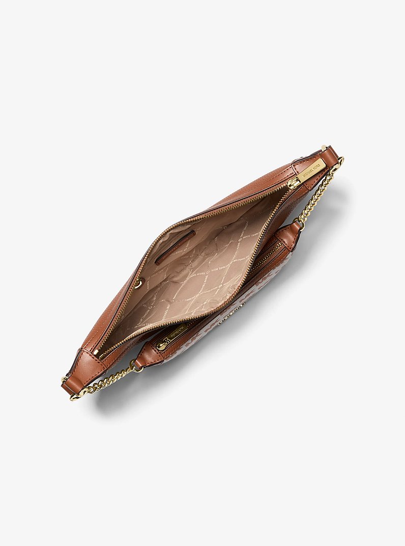 Hollis Medium 2-in-1 Pebbled Leather and Logo Jacquard Shoulder Bag in LUGGAGE | Michael Kors