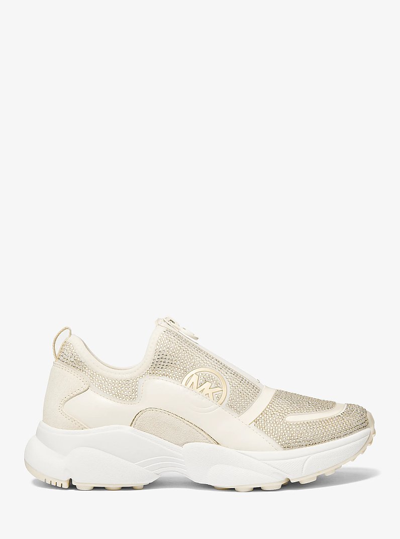 Sami Embellished Scuba Zip-Up Trainer in CREAM | Michael Kors