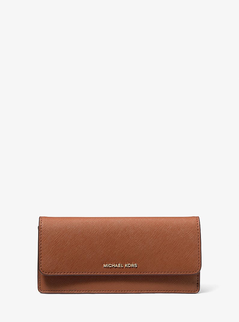 Jet Set Large Saffiano Leather Snap-Front Wallet in LUGGAGE | Michael Kors