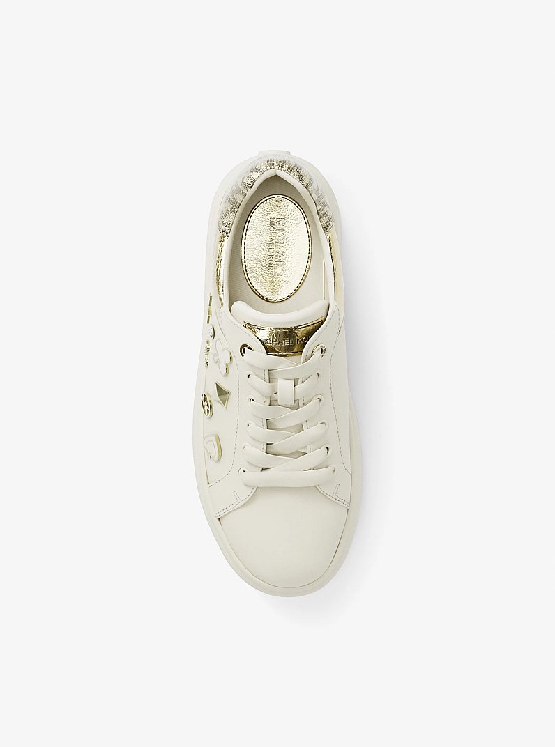 Romey Embellished Mixed-Media Platform Sneaker in PALE GOLD | Michael Kors