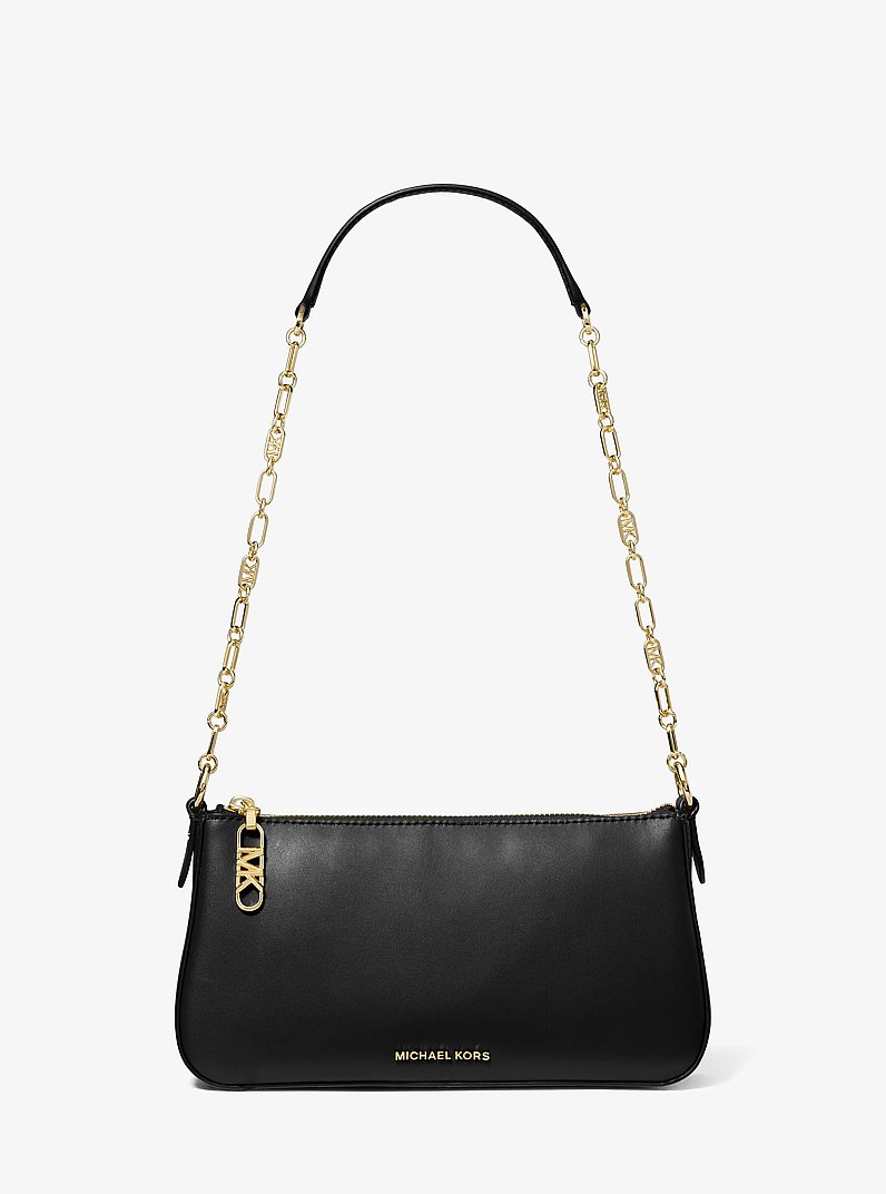 Empire Medium Leather Chain-Link Pochette in BLACK | Michael Kors