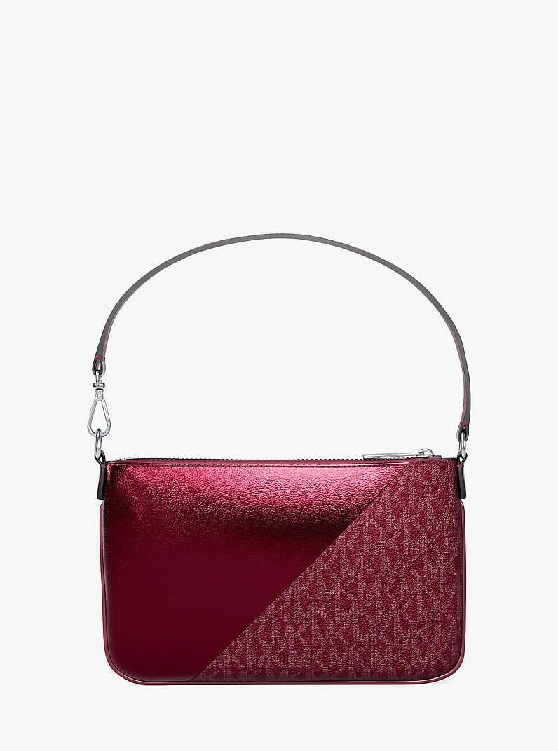 Jet Set Travel Metallic and Signature Logo Wristlet in MAROON | Michael Kors