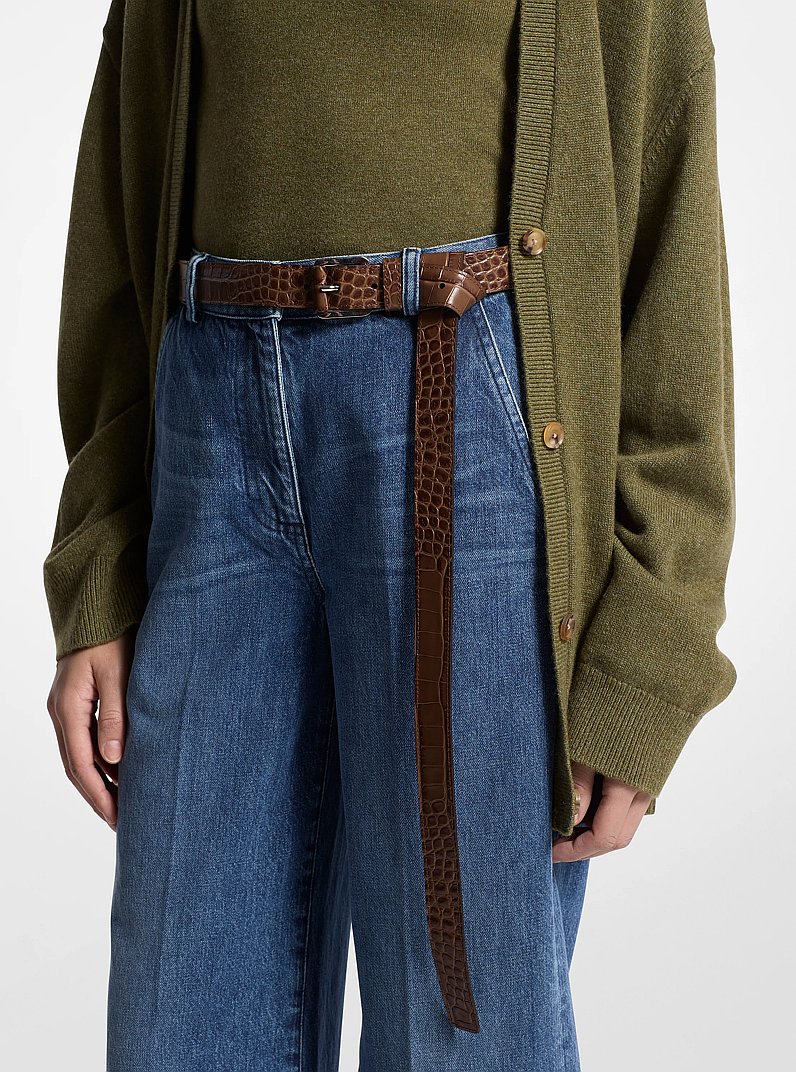 Jodi Crocodile Embossed Leather Belt