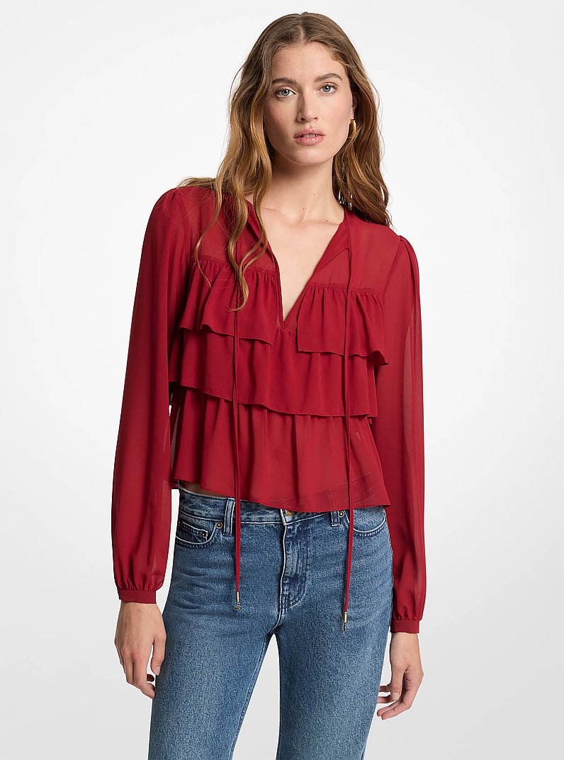 Blusa de georgette a capas in ROJO INTENSO | Michael Kors