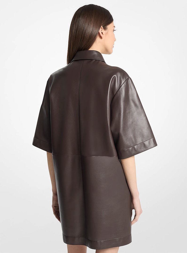 Leather Short-Sleeve Shirt Dress