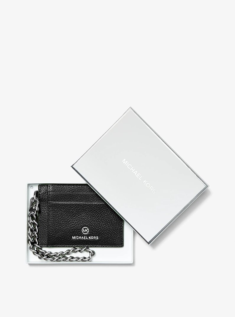 Porta carte di credito piccolo in pelle martellata con catena