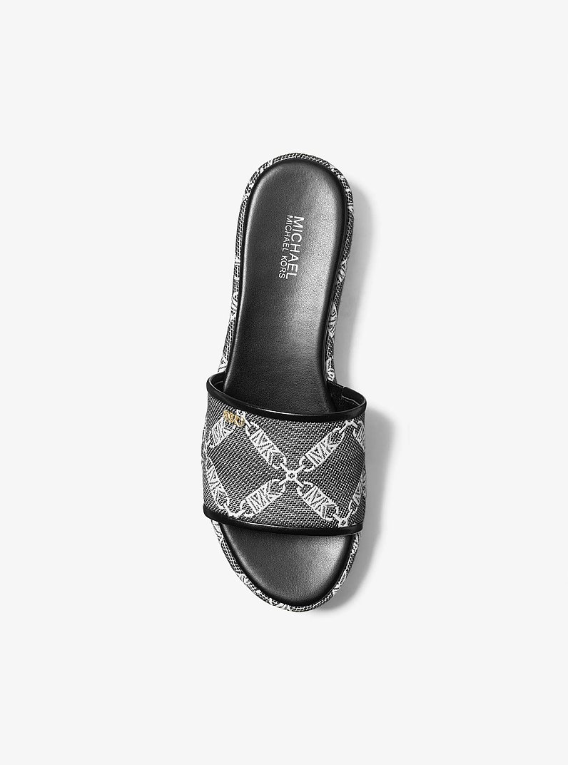 Ember Empire Logo Jacquard Platform Sandal in BLACK/WHITE | Michael Kors