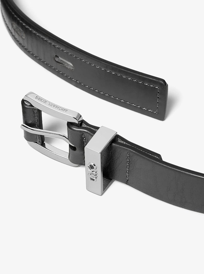 Chain Link Leather Belt in BLACK/SILVER | Michael Kors