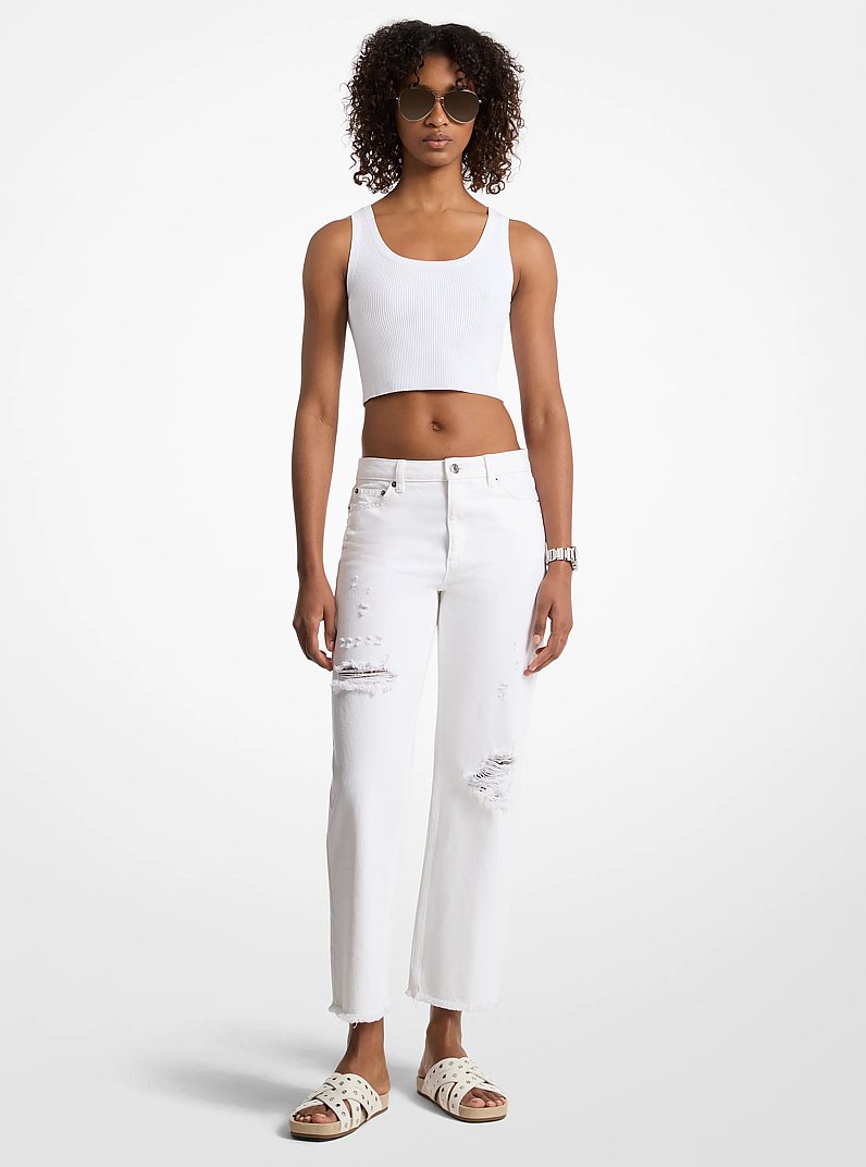 Jean en denim &agrave; effet us&eacute; in BLANC OPTIQUE | Michael Kors