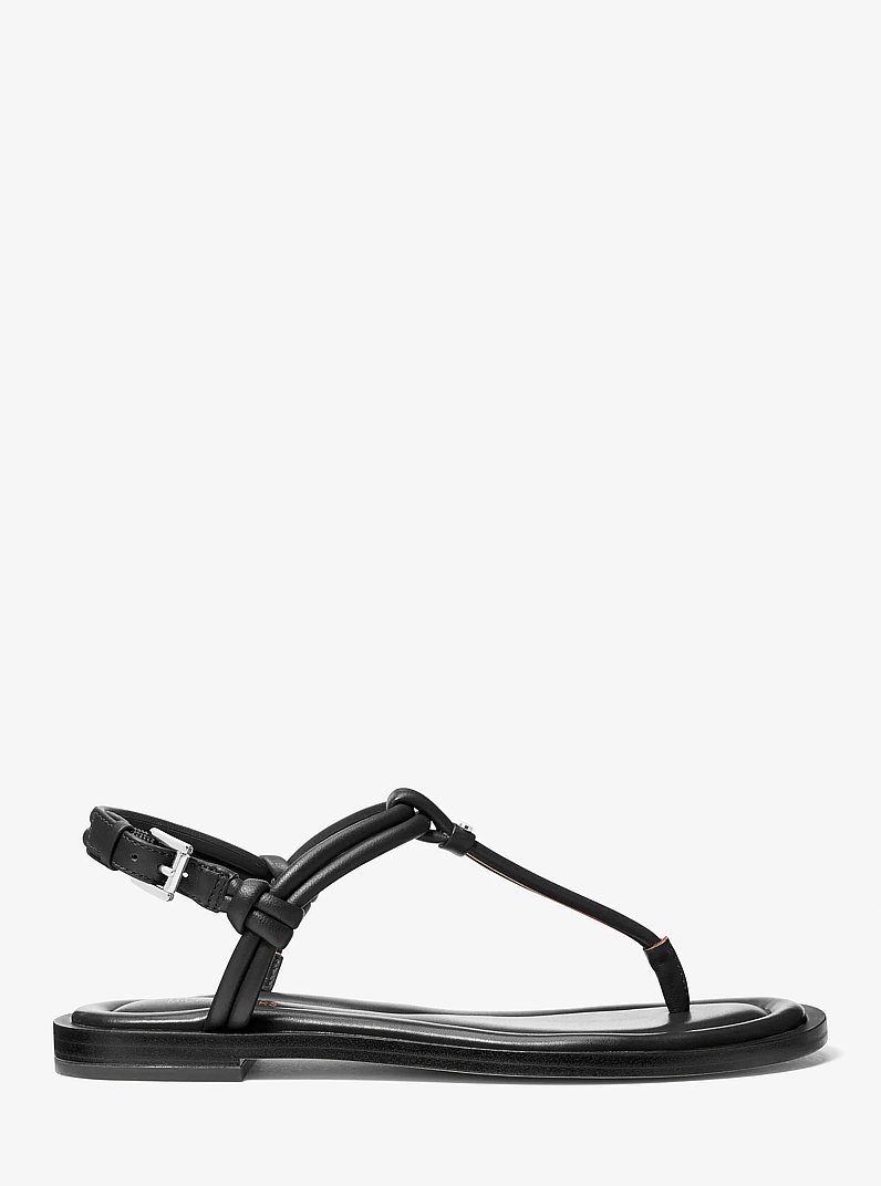 Astra Leather T-Strap Sandal in BLACK | Michael Kors
