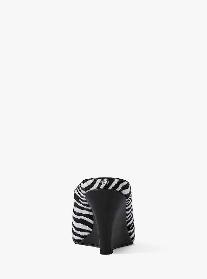 Xandra Zebra Print Calf Hair Wedge Mule in BLACK COMBO | Michael Kors