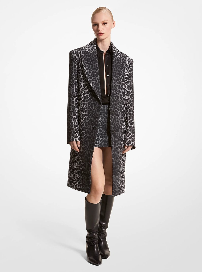 Leopard Wool Chesterfield Coat in GRAPHITE MUL | Michael Kors