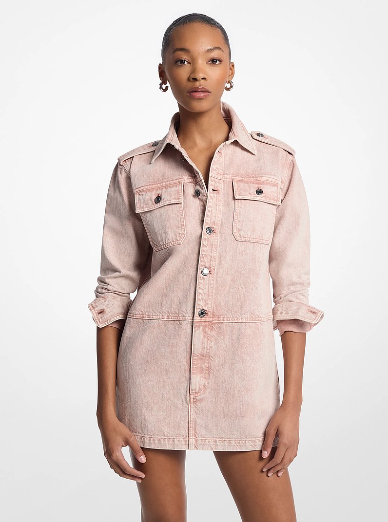 Mini-overhemdjurk van geverfd denim in ROZENWATER | Michael Kors