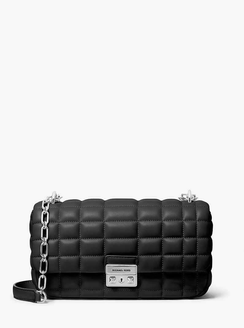 Tribeca Large Quilted Leather Shoulder Bag in BLACK | Michael Kors