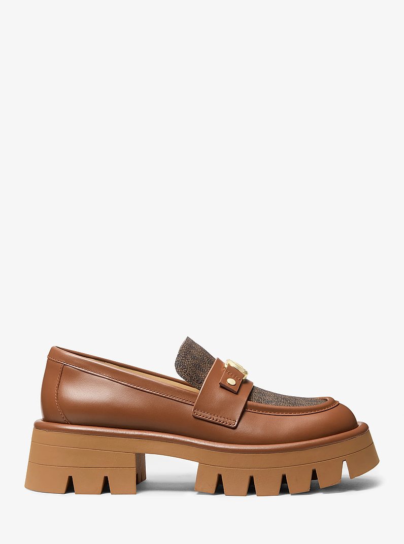 Plateau-Loafer Mandy aus Leder und Signature-Logostoff in BRAUN/LUGGAGE | Michael Kors