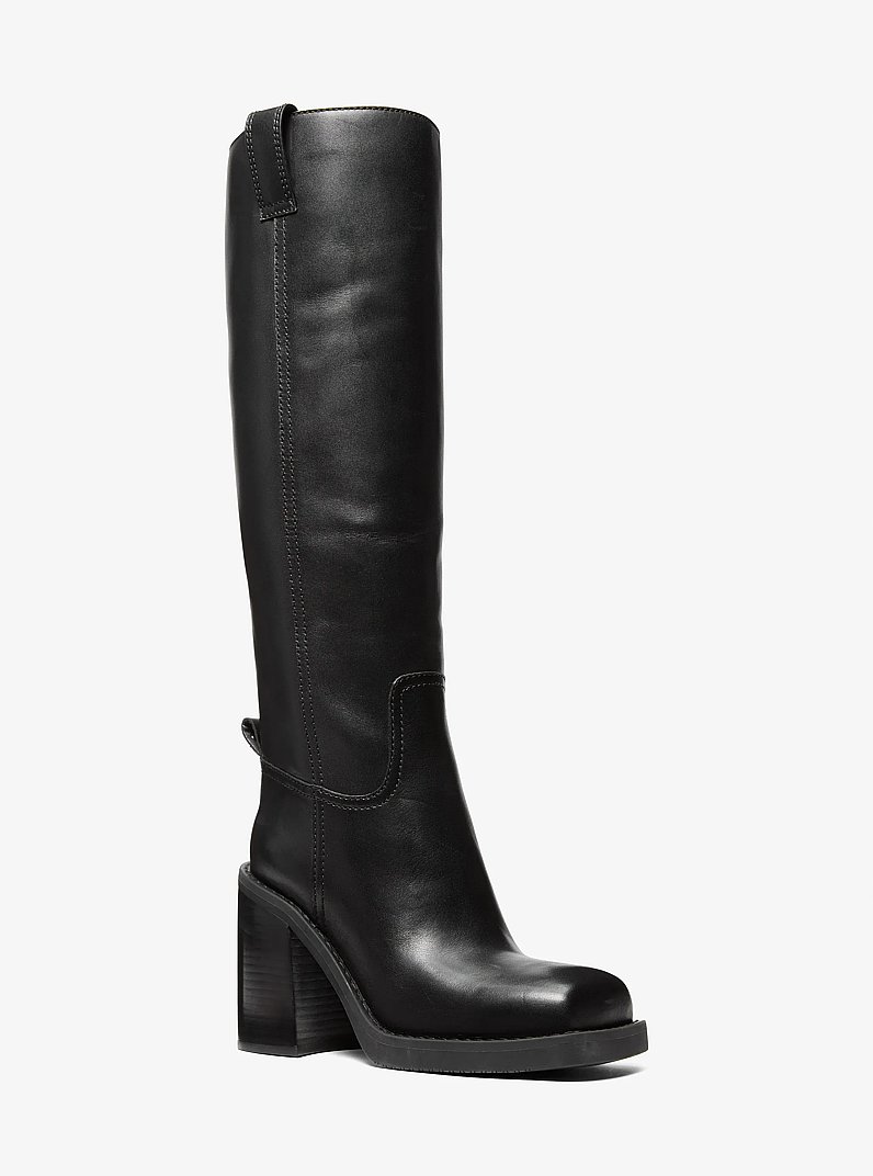 Houston Leather Block Heel Boot in BLACK | Michael Kors