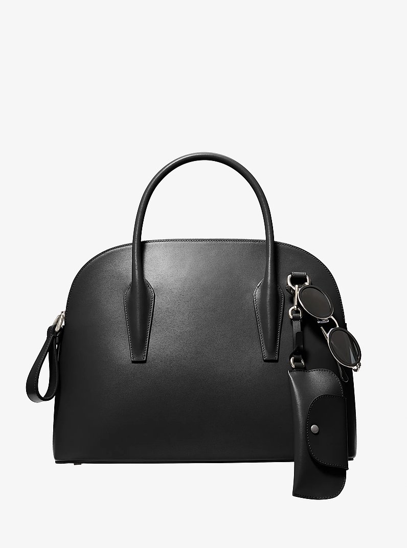 Kaitlin Large Leather Dome Satchel in BLACK | Michael Kors