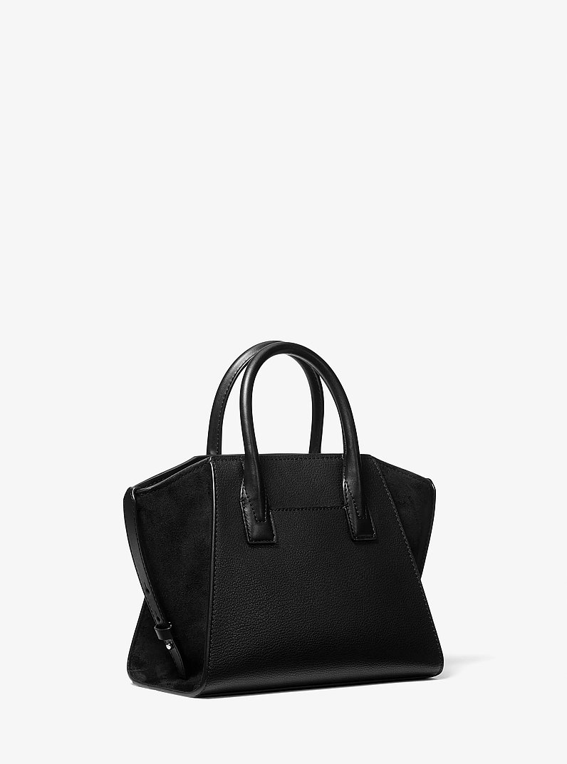 Avril Small Pebbled Leather Satchel in BLACK | Michael Kors