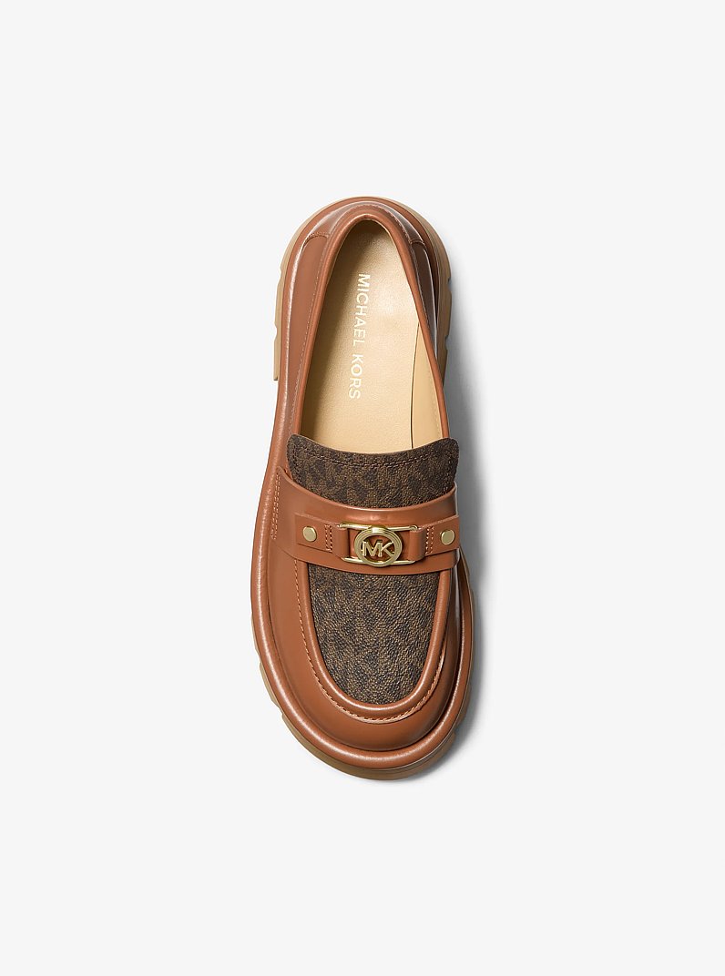 Plateau-Loafer Mandy aus Leder und Signature-Logostoff in BRAUN/LUGGAGE | Michael Kors