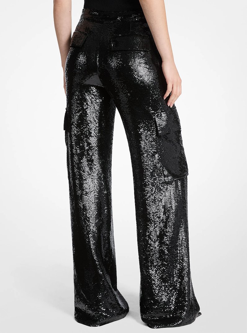 Pantal&oacute;n cargo de georgette con lentejuelas in NEGRO | Michael Kors
