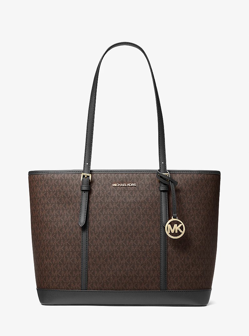 Jet Set Travel Large Logo Tote Bag in BROWN/BLK | Michael Kors