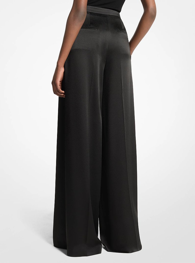 Hammered Satin Palazzo Trousers in BLACK | Michael Kors