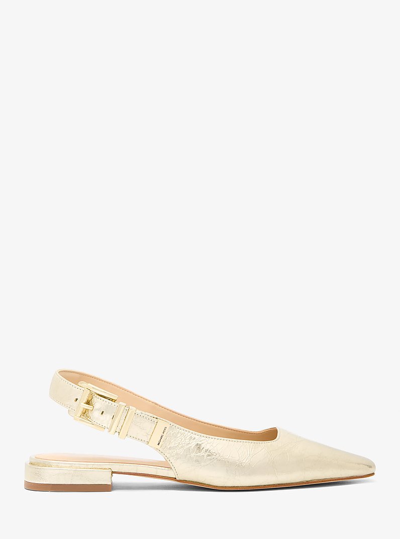 Darrington Metallic Crackled Leather Flat in PALE GOLD | Michael Kors