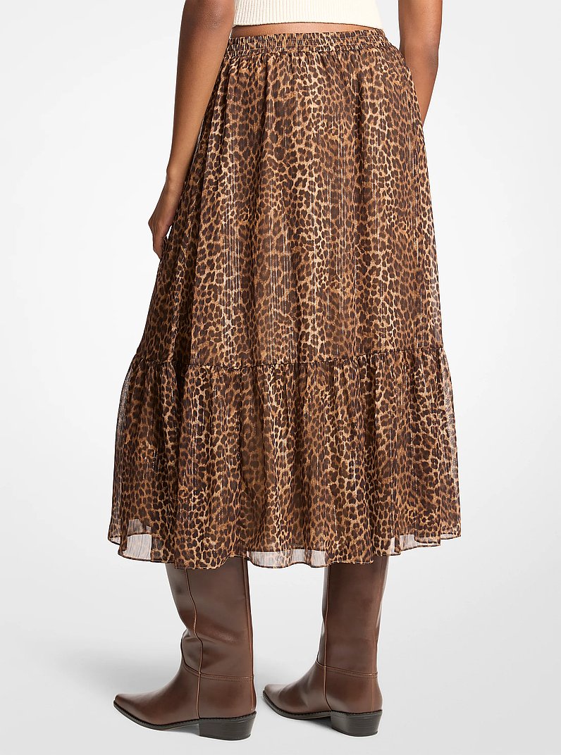Leopard Print Tiered Midi Skirt in CAMEL OSCURO | Michael Kors