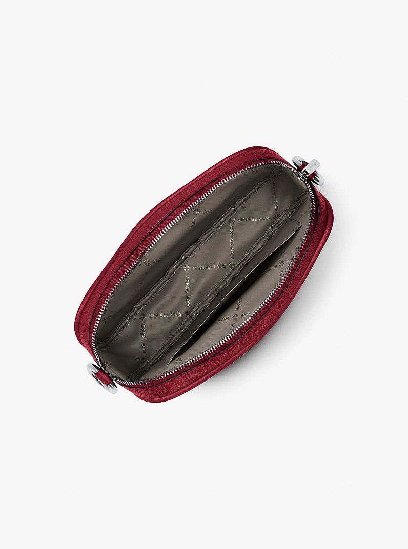 Jet Set Large Pebbled Leather Camera Crossbody Bag in MAROON | Michael Kors