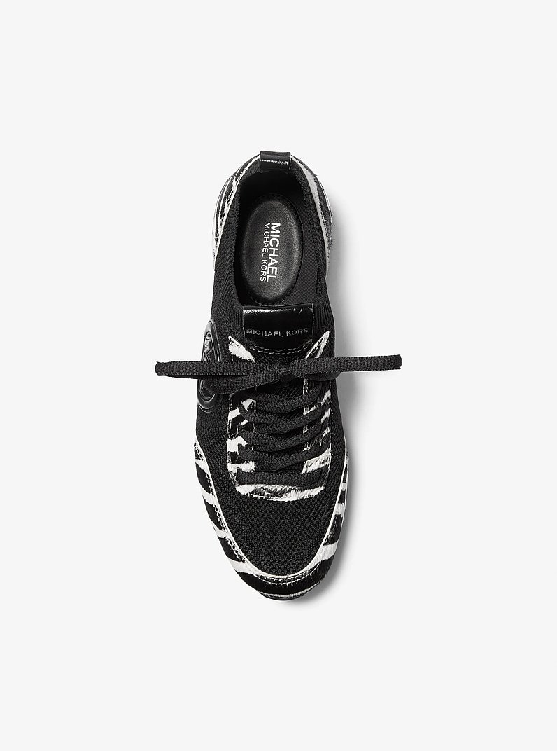 Jenkins Stretch Knit and Faux Zebra Print Calf Hair Trainer in